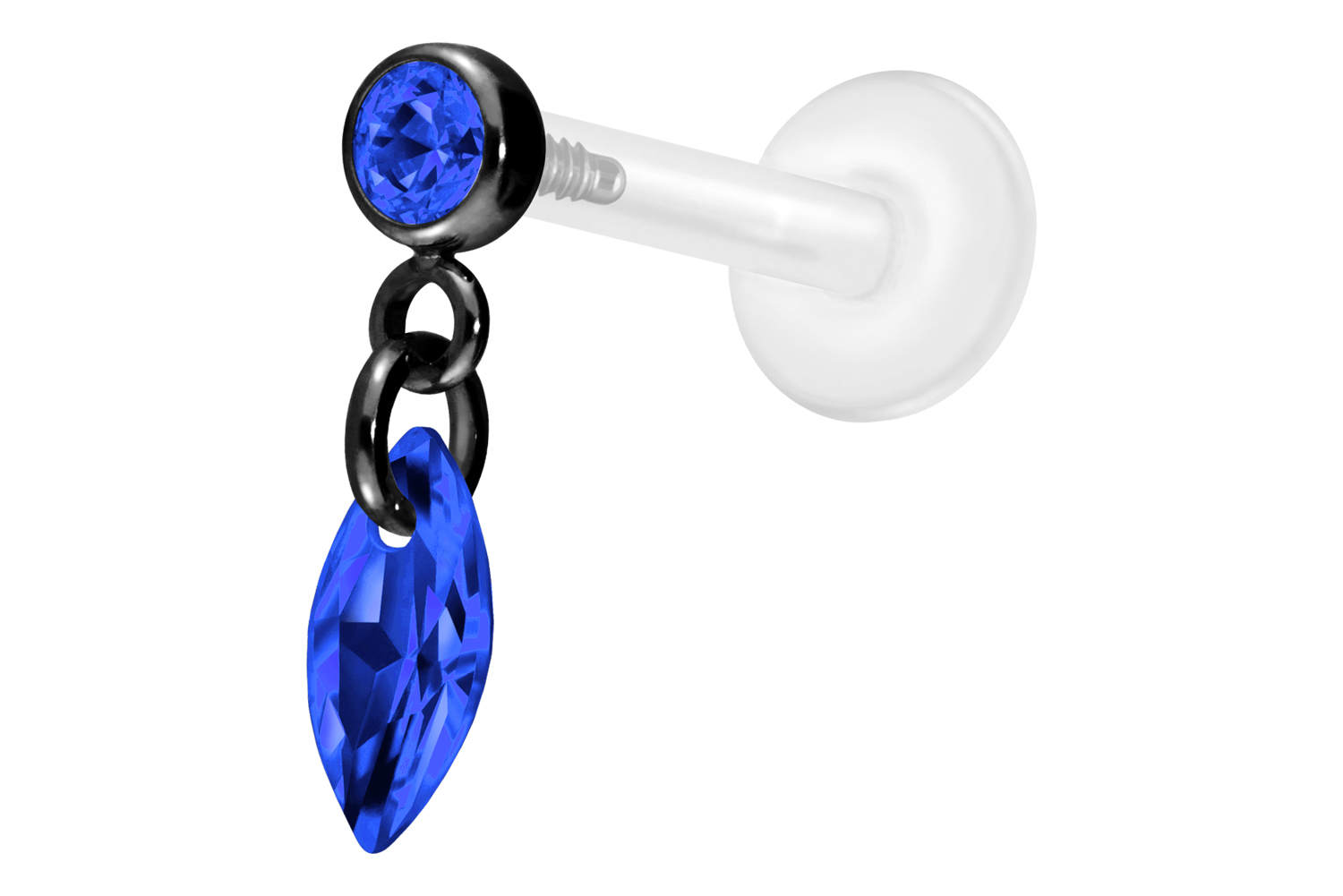 PTFE Labret Piercing mit Innengewinde + Titan-Aufsatz KRISTALLOVAL
